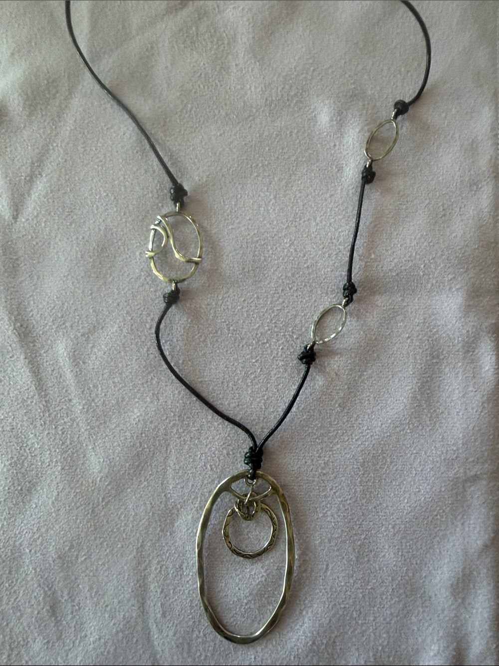 Silpada Silver Linked Oval Charm Necklace with Black Cord